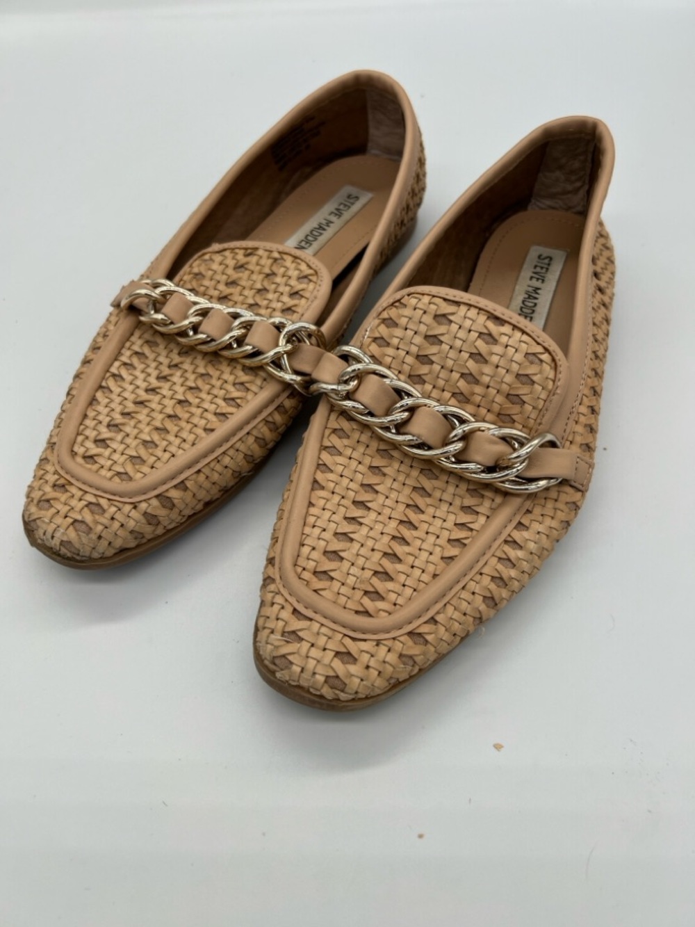 Steve Madden Woven Loafers with Gold Chain - Tan
